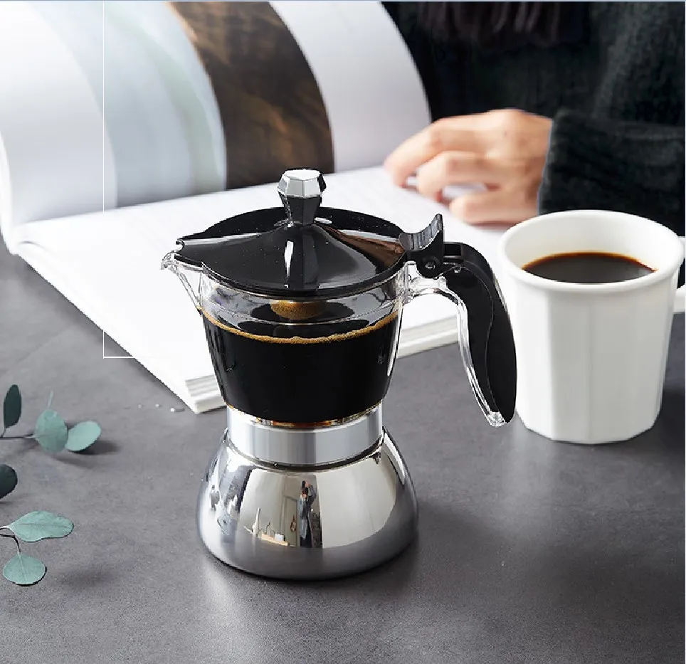 

Индукционная кофеварка Moka с прозрачной крышкой и корпусом из нержавеющей стали для индукционных и электрических плит