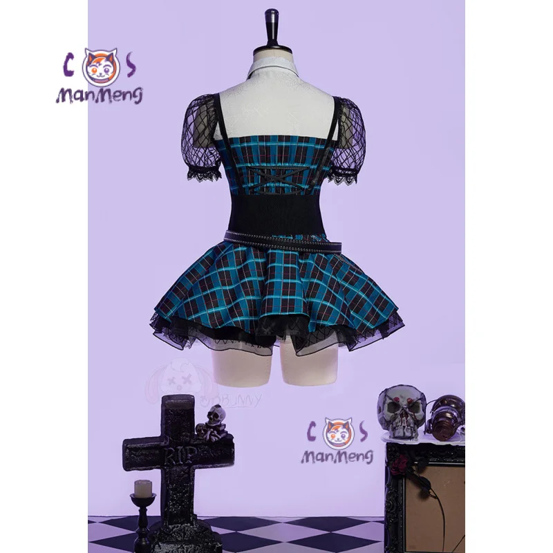 Monster Cos High Frankie Stein Cosplay Costume Women's sexy Halloween party fantasy uniform dress props socks Gothic new set