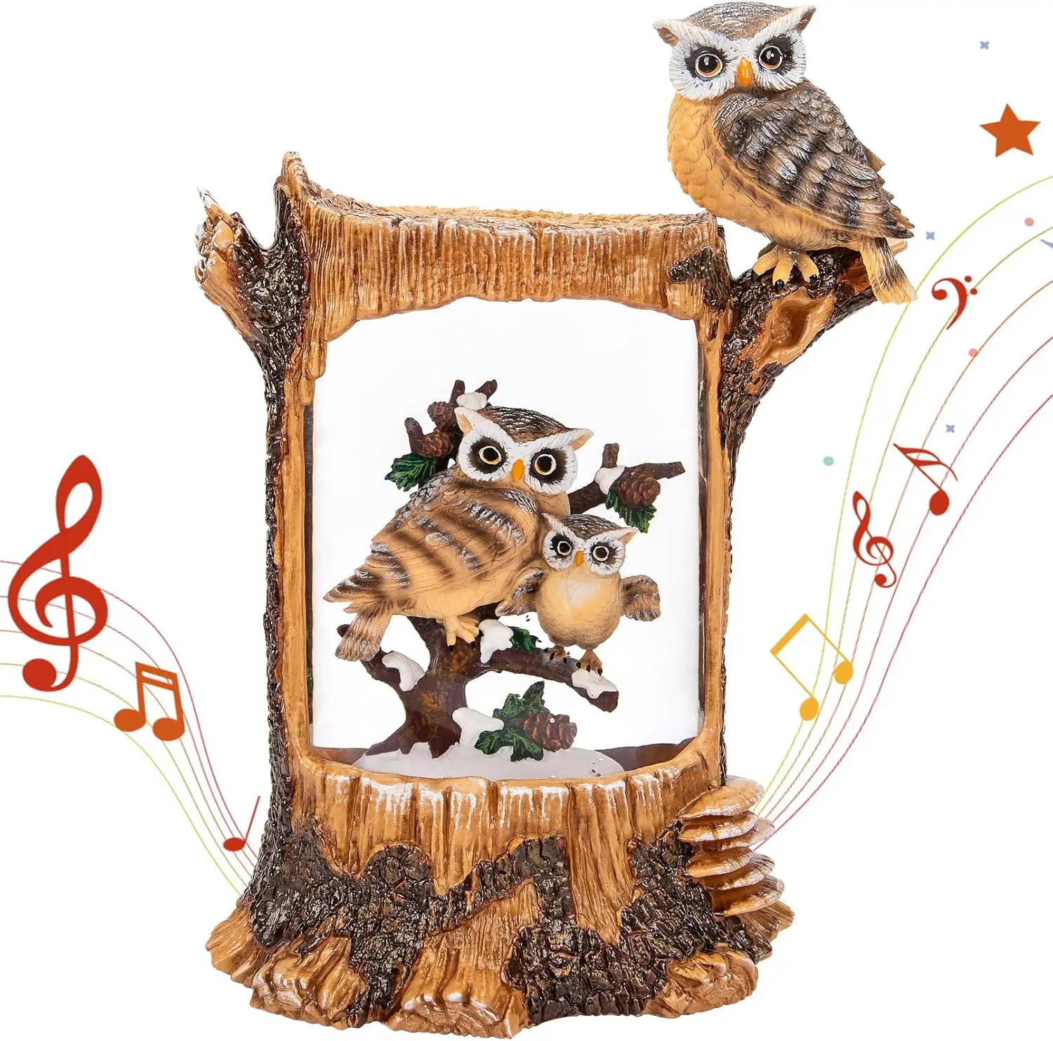 كرة ثلج عائلية على شكل بومة عيد الميلاد مع مؤقت، فانوس موسيقي لامع، تماثيل كبيرة قابلة للجمع لديكور المنزل في العطلات