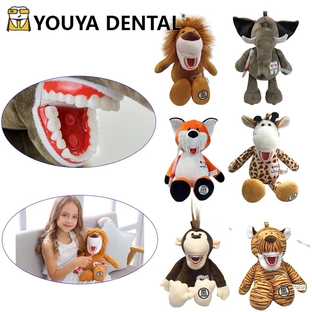 Dentistry Practice Plush Toys with Toothbrush Doll Brushing Model for Kids Learning Brushing Educational Teaching Studying Toy