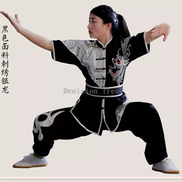 2024 new chinese style tai chi wushu suit shao lin changquan training costume exquisite dragon embroidery stage performance set