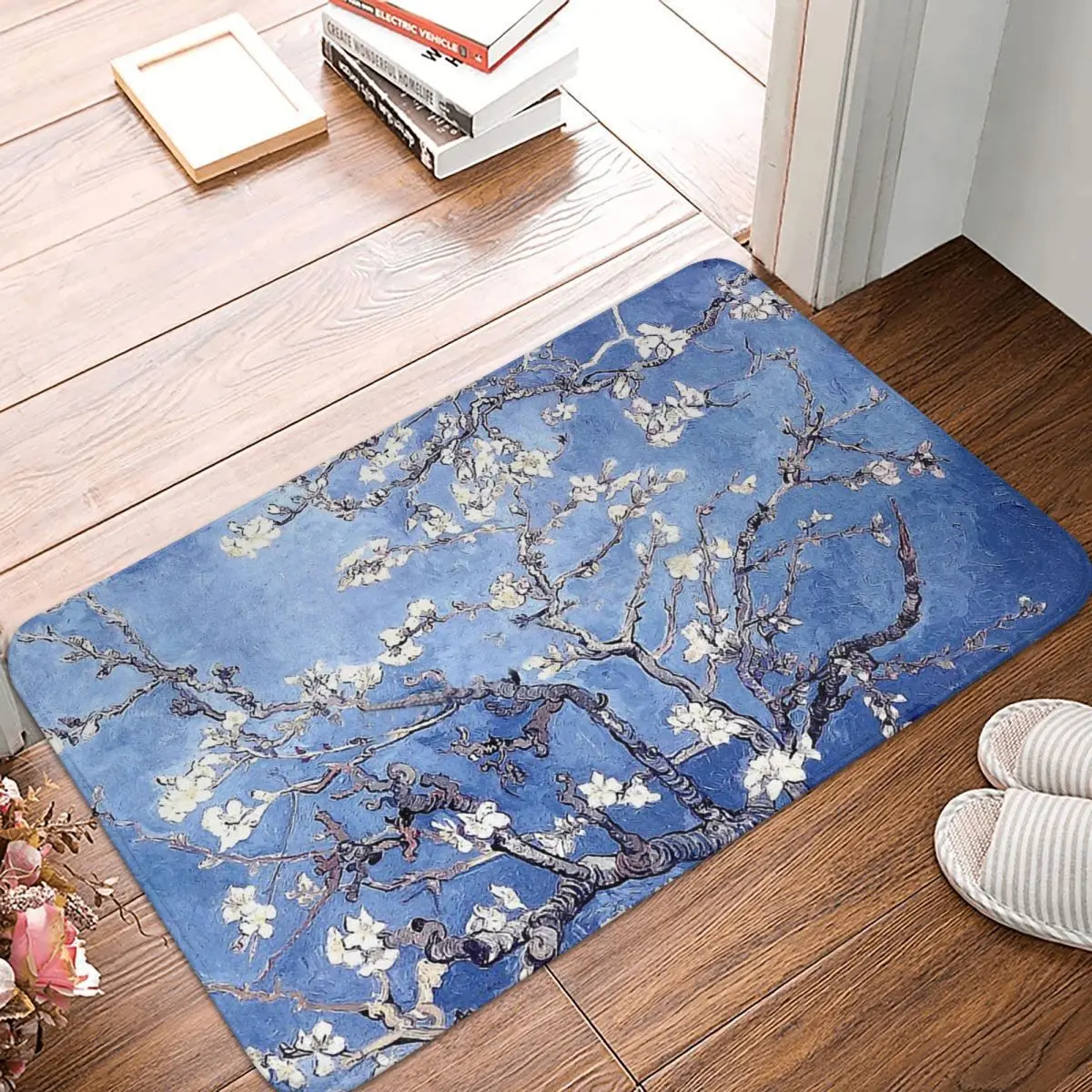 Impressionism Art Non-slip Doormat Bath Mat Vincent Gogh Almond Blossoms Blue Hallway Carpet Entrance Door Rug Home Decorative