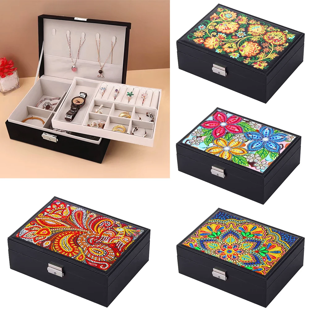 Double Jewelry Box With Lock Diy Diamond Painted Jewelry Storage Box Mandala Box Handmade Diamond Embroidery Exquisite Gift