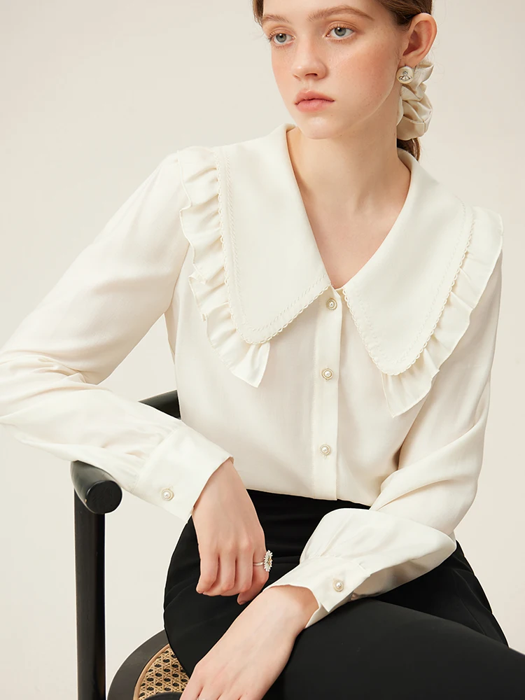 FSLE Sweet Style Big Doll Collar Long-sleeved Shirt for Women Spring French Design Age-reducing Top Shirts Female 24FS11216
