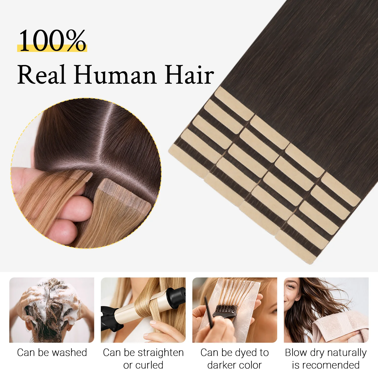 Sunmofavo Tape in Hair Extensions Human Hair Real Remy Seamless Skin For Salon High Quality Natural Hair Transplant 20pcs 50g