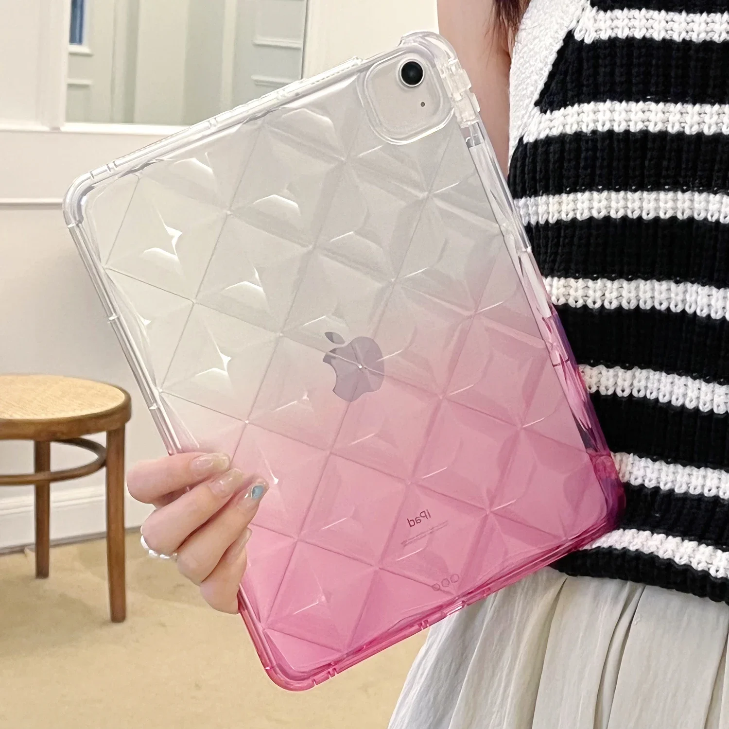 For iPad 7 8 9 10 Air 4 5 Pro 11 inch Mini 6 Case Cover Gradient Color Rhombus Clear Transparent Soft Silicone Thick Shockproof