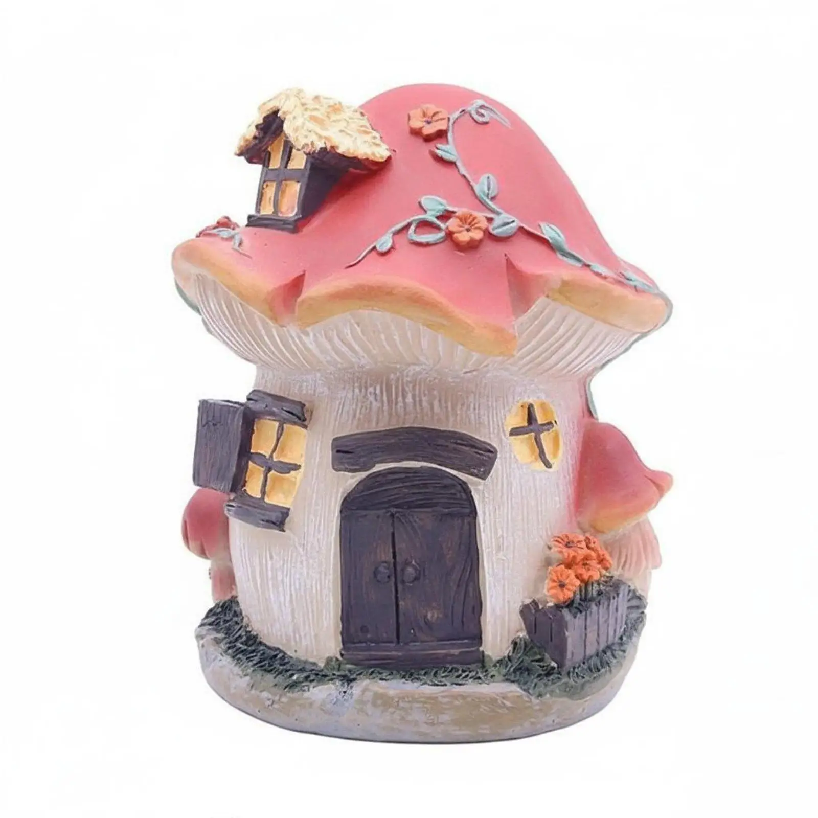 Outdoor Resin House Figurine Mushroom Cottage Hand Painted Storybook Home Decor for Fairy Garden Patio Whimsical Art Statue