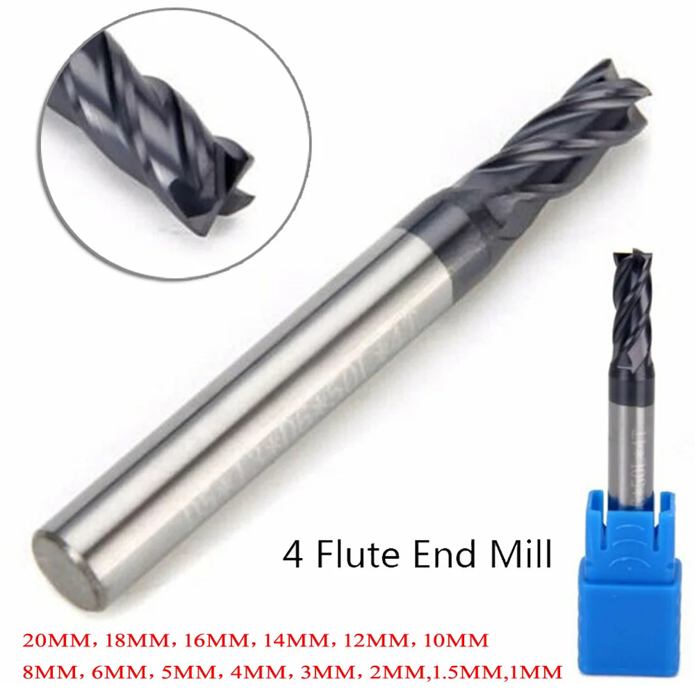 AlTiN Coated Solid Carbide End Mill 4 Teeth 1-20mm For Corrosions Resistant For CNC Lathe Tools Metal Processing