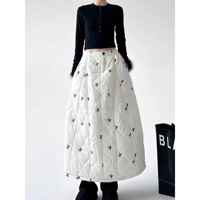 

2025 Winter New Down Cotton Skirt Half Length Skirt for Women in Winter with Cotton Intercalation Warmth A-line Long Down Skirt