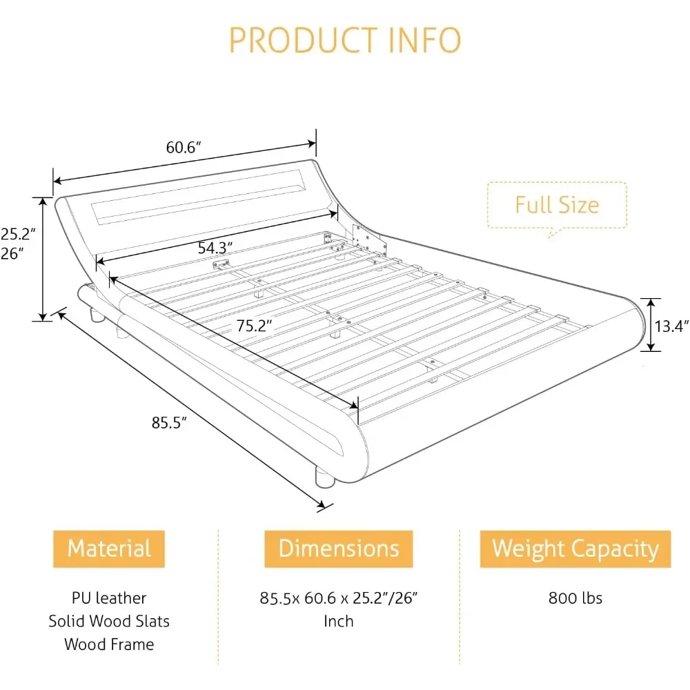 Voll gepolsterter moderner Bett rahmen mit LED-Kopfteil/Matratzen fundament/kein Box spring erforderlich