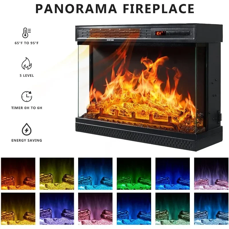 oneinmil 59'' Fireplace TV Stand, 3 Sided Glass Media Entertainment Center Console Table for TVs up to 65'' with Glass Door