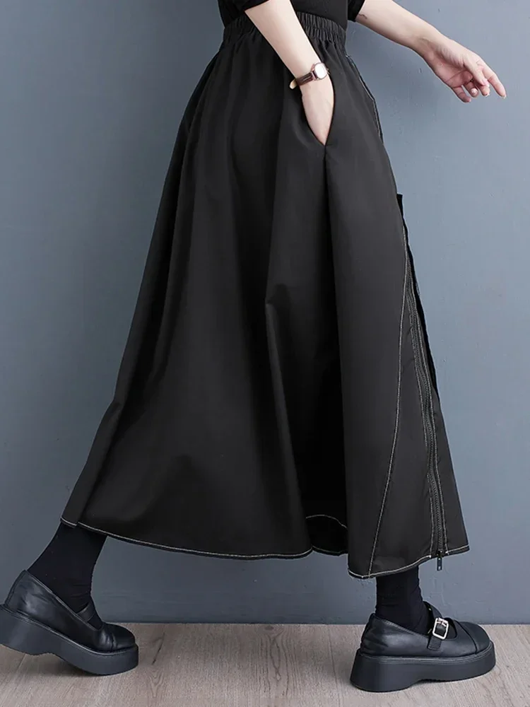 XITAO Asymmetrical Skirt Personality Zipper Simplicity Exposed Line Decoration A-line 2024 Spring Summer Tulle Skirt LYD1227