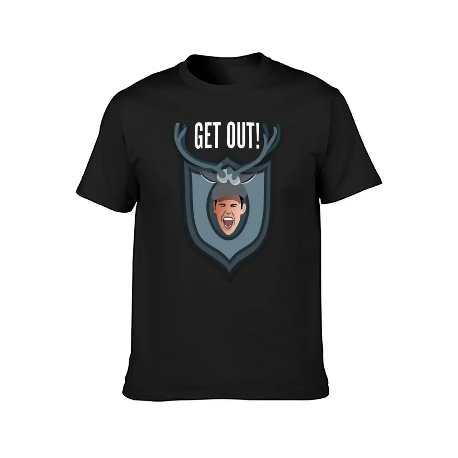 Get OUT!!! Top text (The Lodge, Goes Wrong) T-Shirt custom t shirt oversizeds cheap stuff tee shirts for men