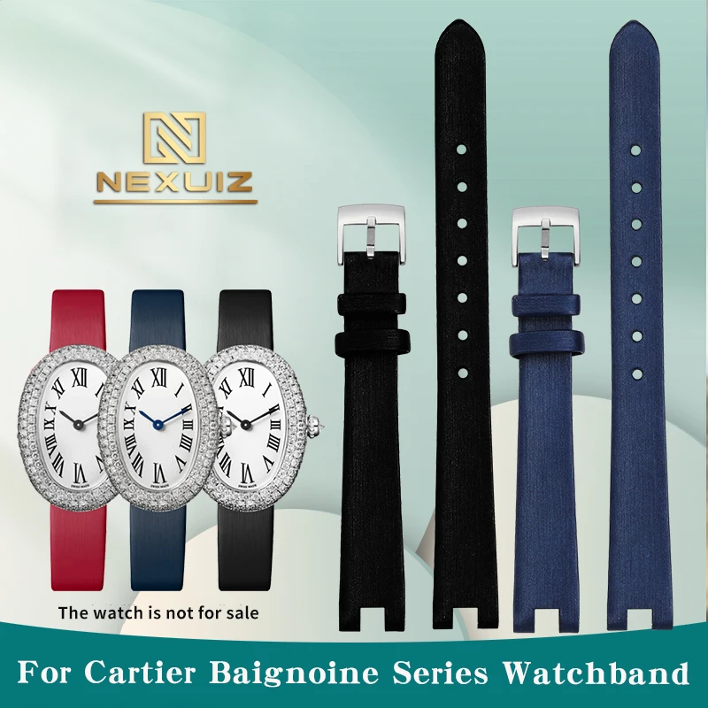 

Women's Leather Watch with Notches For Cartier Baignoine Series WGBA0015 WJBA0023 Silk Cowhide Watch Strap 12MM Notch 4mm Soft