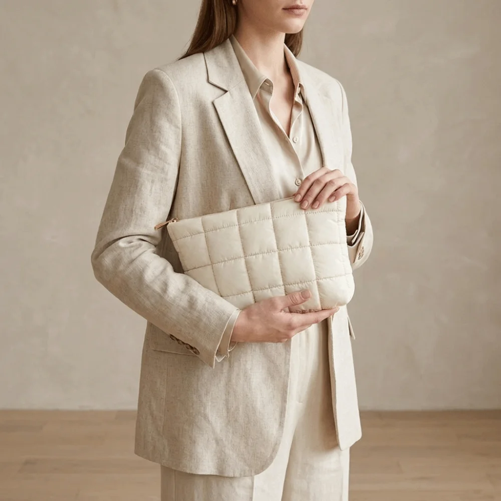 

Portable Puffy Quilted Padded Makeup Bag Storage Bag Large Capacity Cotton Clutch Bag Handbag Zipper Cosmetic Bag Beauty Case