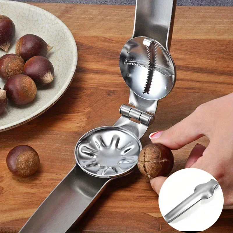 1pc Stainless Steel Chestnut Opener, Cross Shaped Chestnut, Household Multifunctional Peeling Tool, Chestnut Clip, Walnut Clip