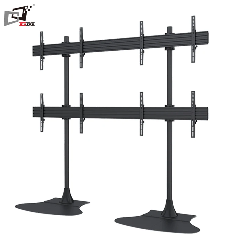 Floor Tall Metal TV Stand for 60 Inch TV with Retractable Pipes 2x2 VESA 600x400mm Display Stand for Exhibition Presentation