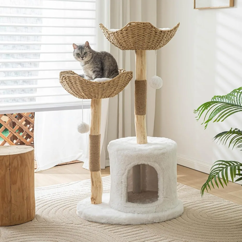 

Modern Cat Tree for Indoor Cats Large Adult 46" Tall,Wooden Cat Tower for Large Cats with Scratching Post Cat Tree