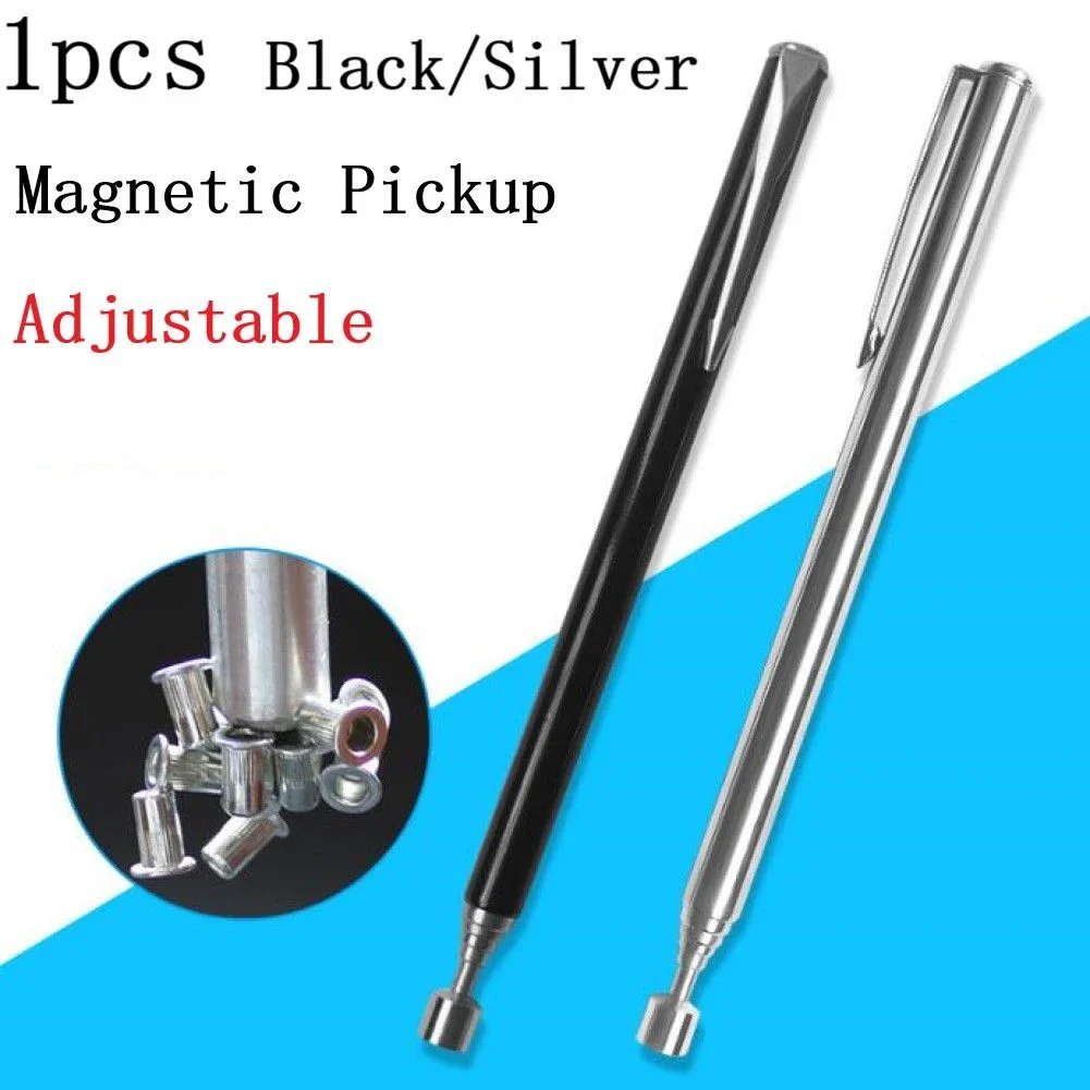 Pocket Clip Strong Magnetic Pickup Retractable Rod Tool Silver 1.5LB Pick Up Suction Weight 1.5LB Telescopic Black