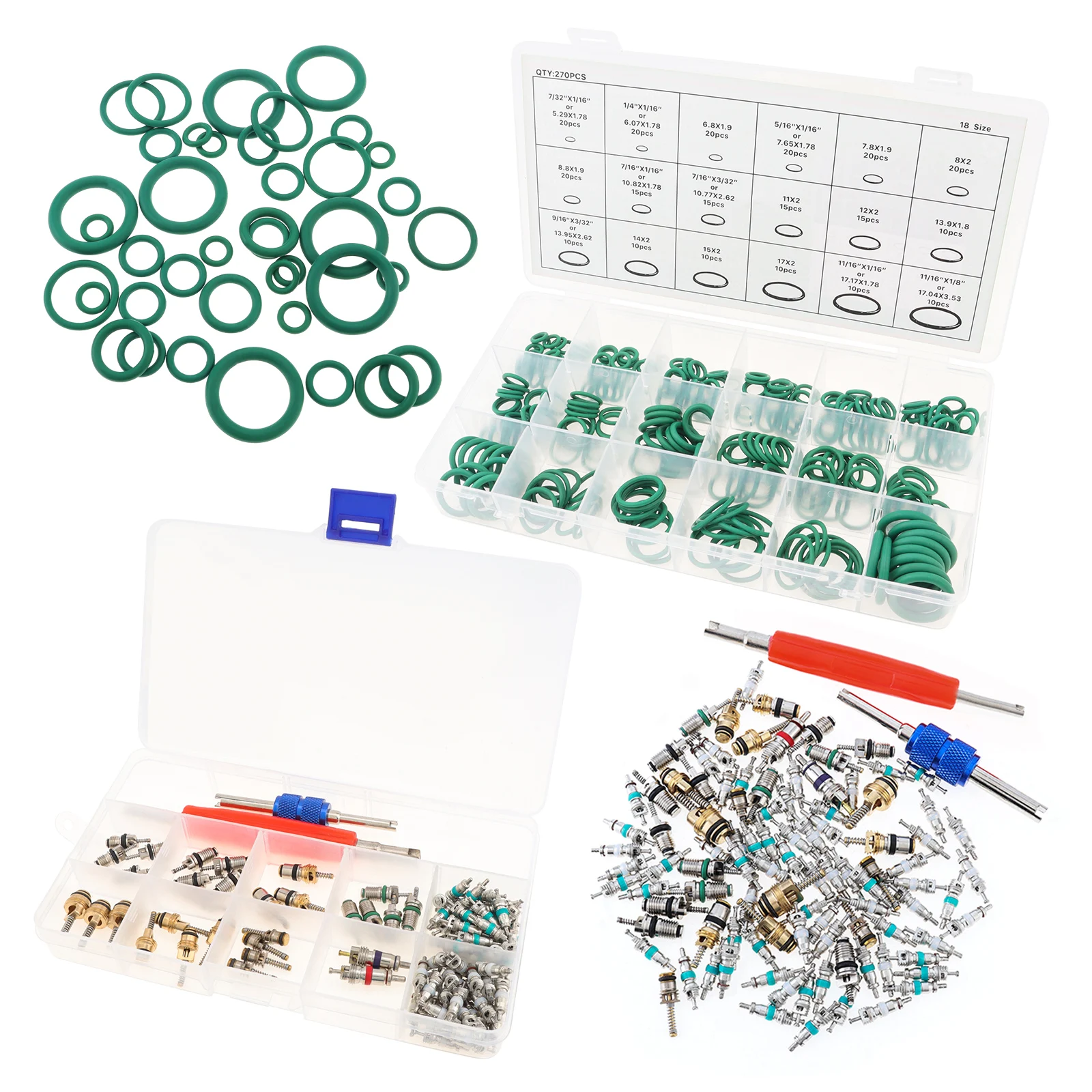 270pcs Automotive Air Conditioning O Ring Set Seal Kit Rubber 100pcs AC Valve Core R12 R134a Car Auto Refrigeration Line Repair