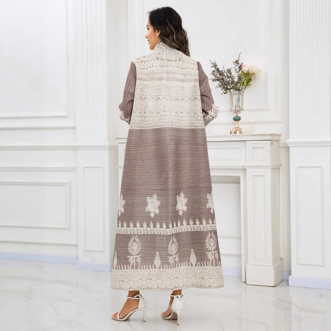 Miyake plissado trench coat plisse feminino verão miyake dobrar manga longa plus size jaqueta plissado impressão abaya solto plissados