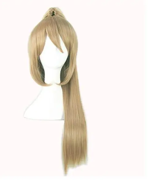 Silver White / Black /Blonde Long Straight High Temperature Fiber Synthetic Hair Cosplay Wigs Peluca With Chip Ponytail