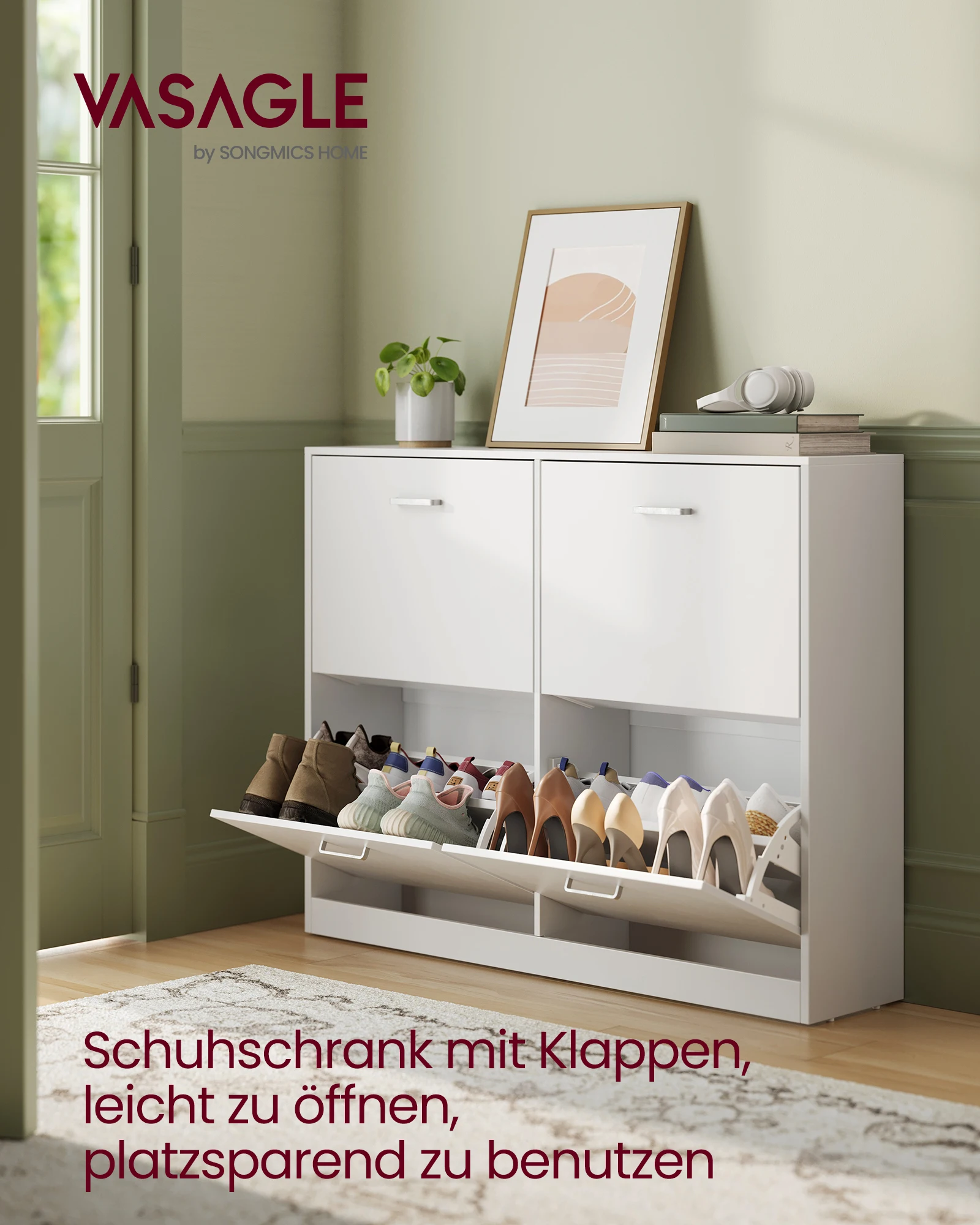 Schoenenkast 4 Flaps Schoen Kipper schoenenrek Schoenenopslag Verstelbare scheidingswand voor 16-28 paar schoenen Hal