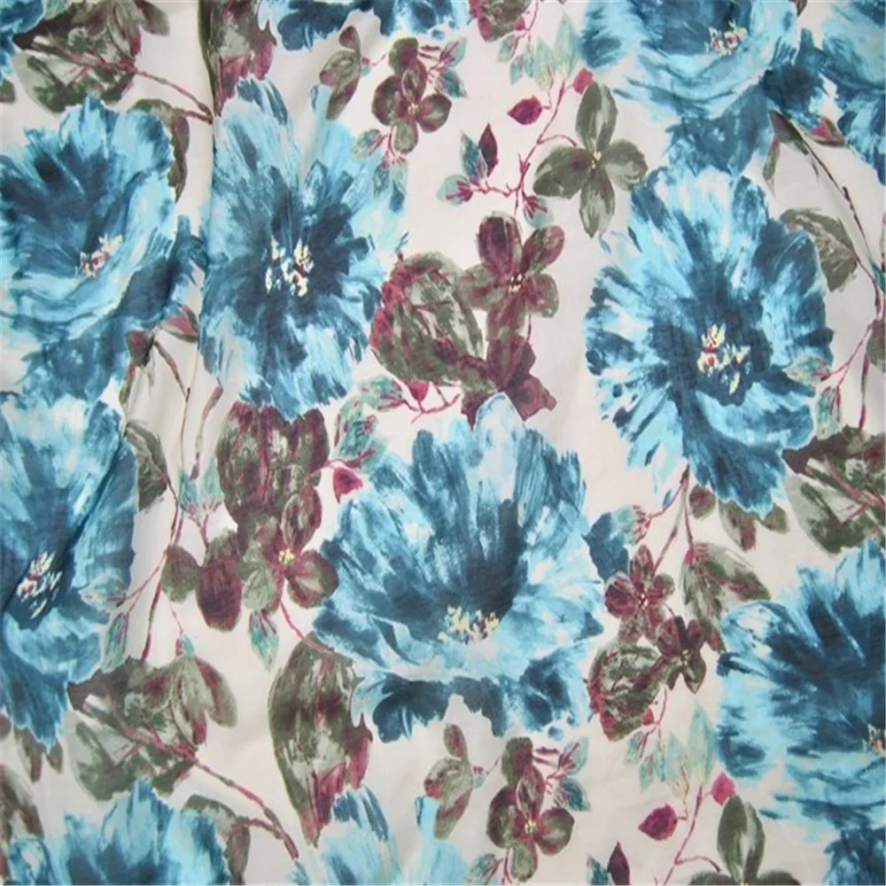 Graceful High Quality Art Elegant Flower Printed Silk Cotton Fabric Soft for Vintage Clothes