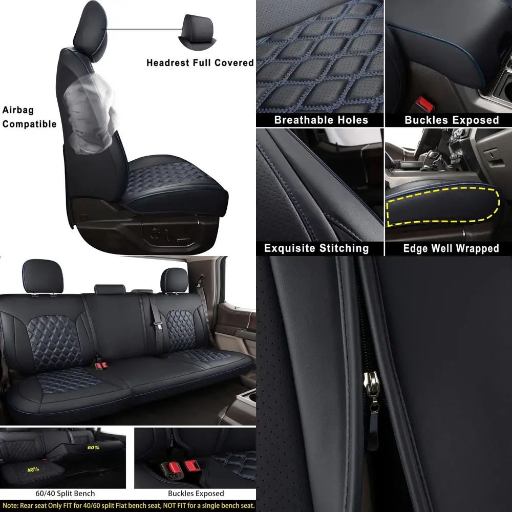 

Car Seat Covers for Dodge Ram, Full Coverage Waterproof Leather Pickup Truck Seat Cushion Protector Fit for 2009-2018 1500, 2010