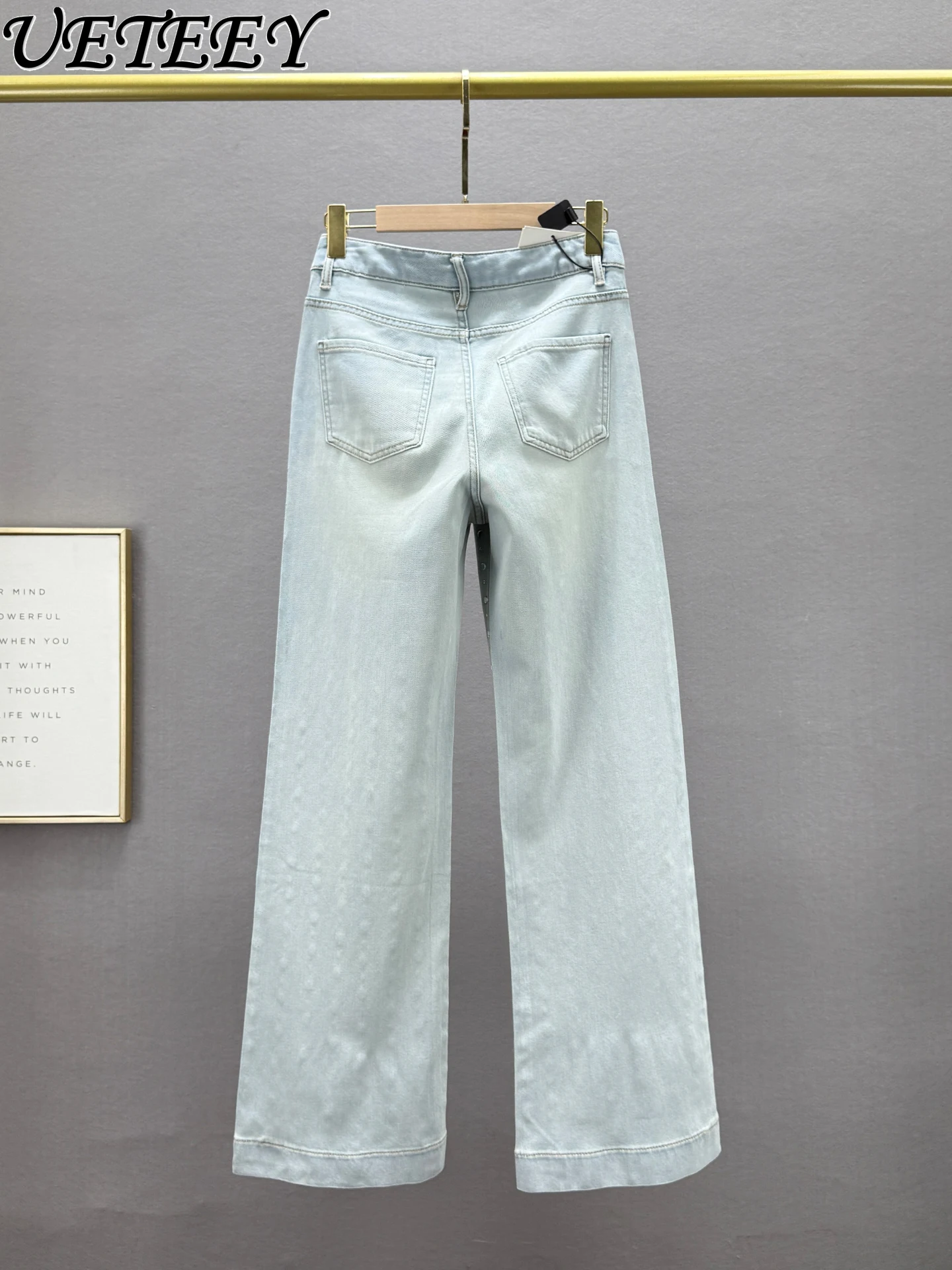 Robuste Strass-Denim-Hose mit geradem Bein für Damen, trendige neue, hoch taillierte, lockere, schlankmachende, verlängerte Jeans im europäischen Stil