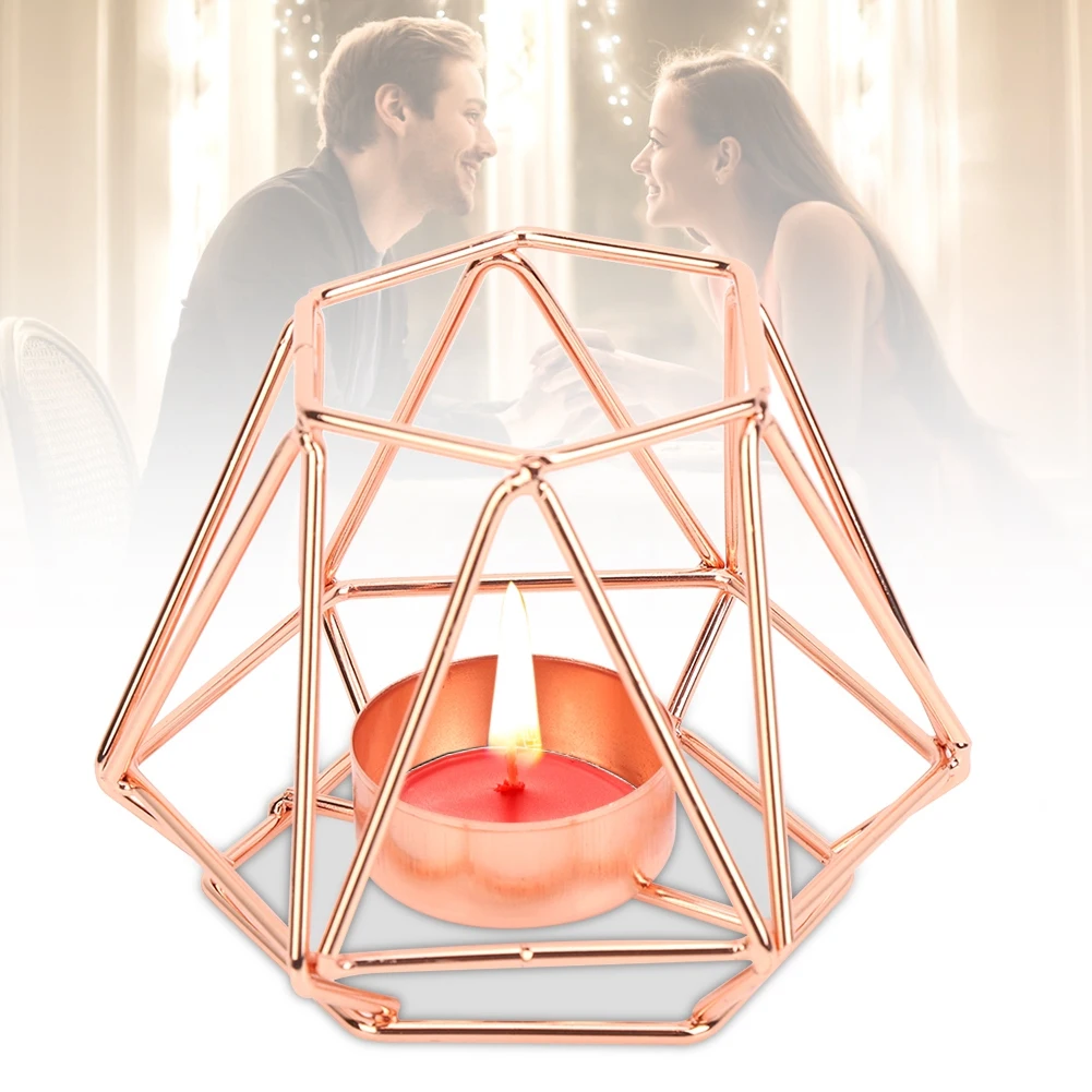 

Small Tealight Geometric Candle Holders Candlestick For Home Tabletop Art Decor(Rose Gold S)