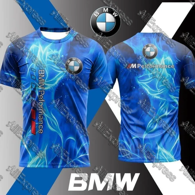 

Летняя мода 2025 года, мужская высококачественная брендовая модная тенденция BMW, удобная и дышащая повседневная 3D классическая футболка с спортивным автомобилем