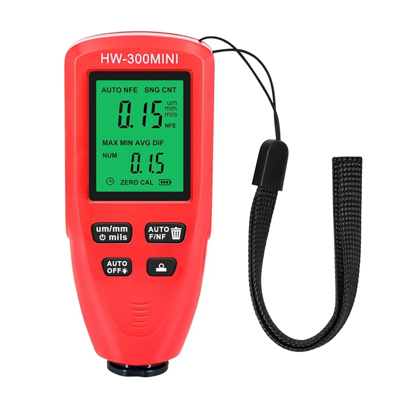 HUAJIAYI HW300MINI Automatic Digital Thickness Gauge Tester Auto Car Paint Thickness Meter Backlight Paint Layer Measuring Tool