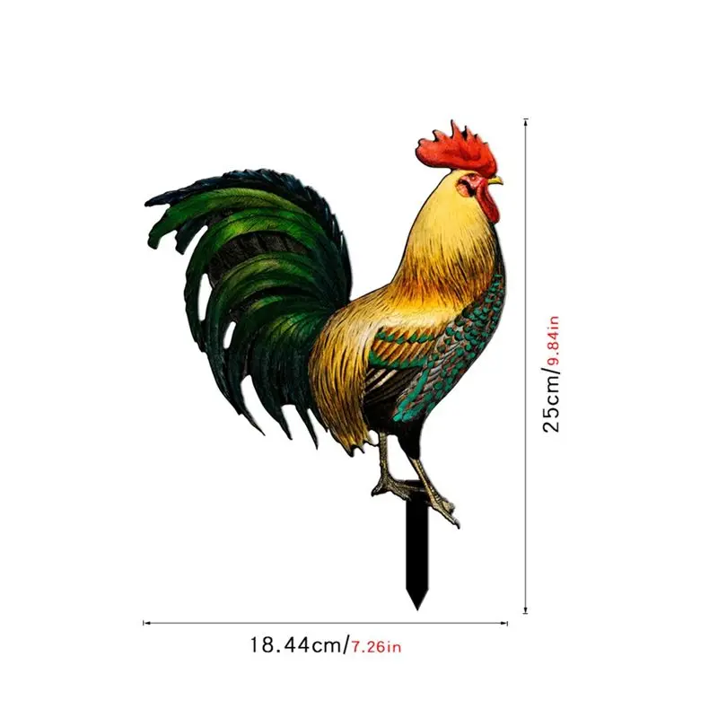 PZHI Yard Rooster Sign, Acrylic Outdoor Garden Insert, Garden Animals Decoration, Rooster Ground Insert for Lawn, Backyard,
