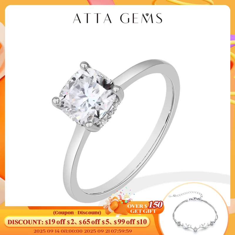

ATTAGEMS Cushion Cut 1.5ct 2.5ct Moissanite Ring DVVS1 925 Silver 18K Gold Plated For Women Engagement Wedding Band Fine Jewelry