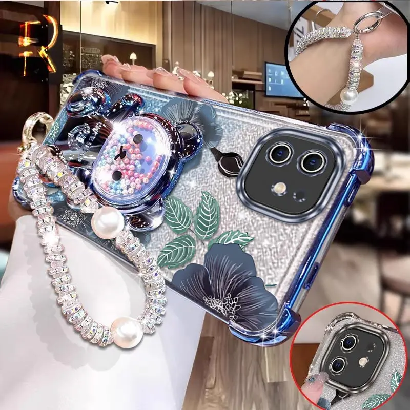 11 الأرجواني الزهور تصفيح سوار حامل جراب هاتف آيفون 12ProMax 12Pro 11 XS X 6 XR 11Pro 8 7 XSMAX 12 11ProMax غطاء