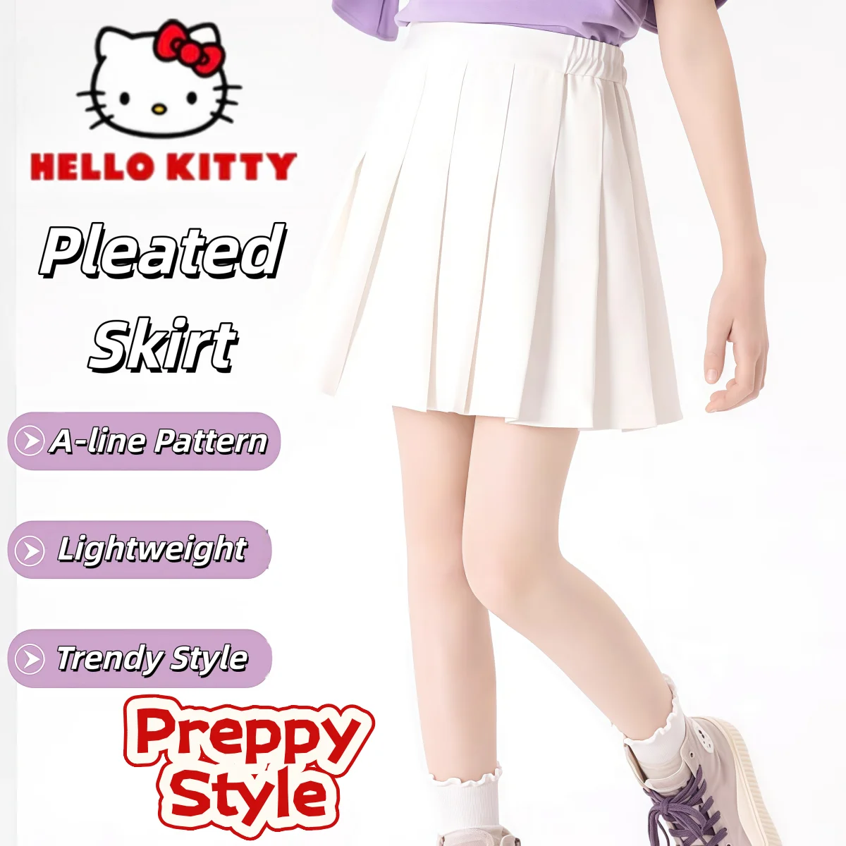 

Hello Kitty Kids Pleated Skirt Girls Lightweight Sporty Knee-length Skirt Summer Outdoor Active Skirt With Safety Underpants