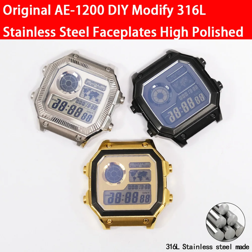 316L Stainless Steel DIY Dial Compatible with Casio AE1200 Watch Faceplate Polished Brushed Version Royale Mod Watch Accessories