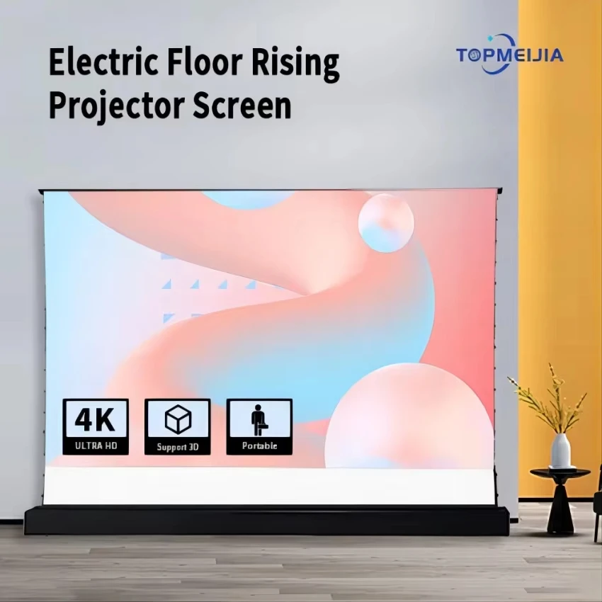 100'' HD 4K Motorized Tab-tensioned Projection Screens Motorized Floor Rising Projection Screen White Material Screen