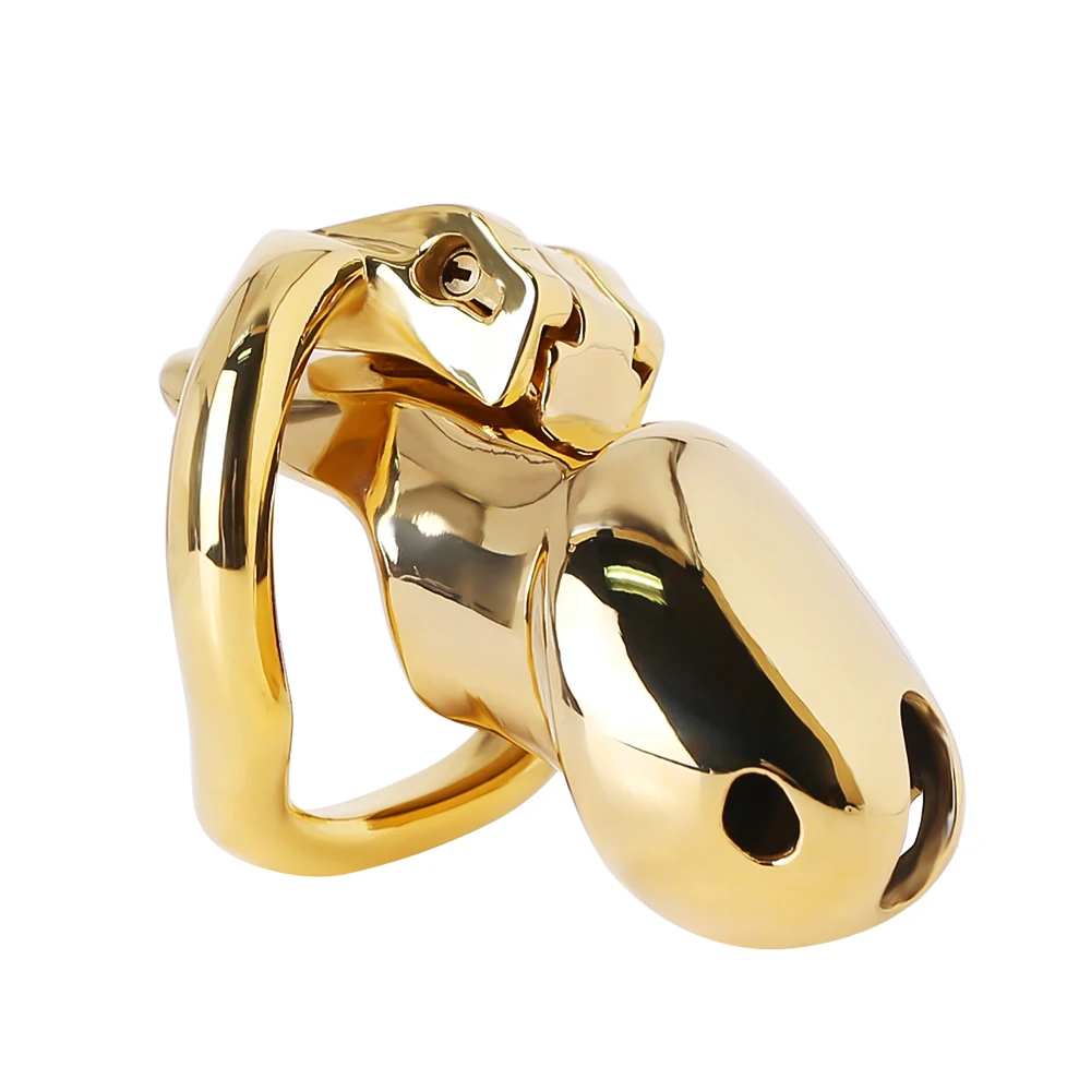 2023 New Chastity Cage 5 Sizes Gold Stainless Steel Male Chastity Device Metal Penis Cage Cock Ring With Lock Sex Toys For Men