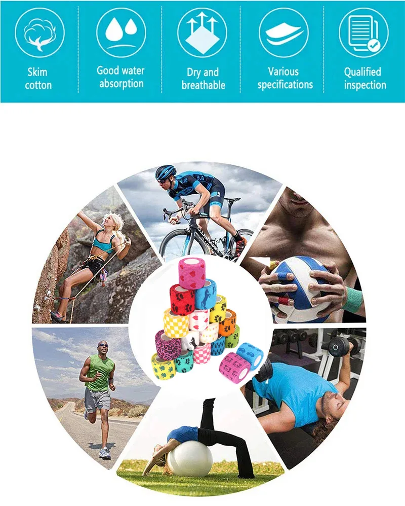 4,5 m bunt bedruckter Sport-Knieschutz, Therapie-elastischer Verband, buntes selbstklebendes Wickelband für Tattoo-Fingergelenk – Detail 10