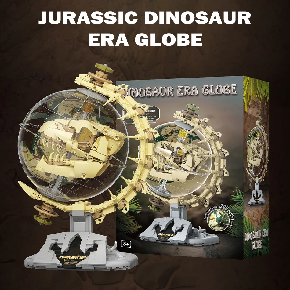 

STEM Jurassic Dinosaur Era Globe Building Blocks Tyrannosaurus Rex Skull Model Bricks with Light Educational Toys for Kids Gifts