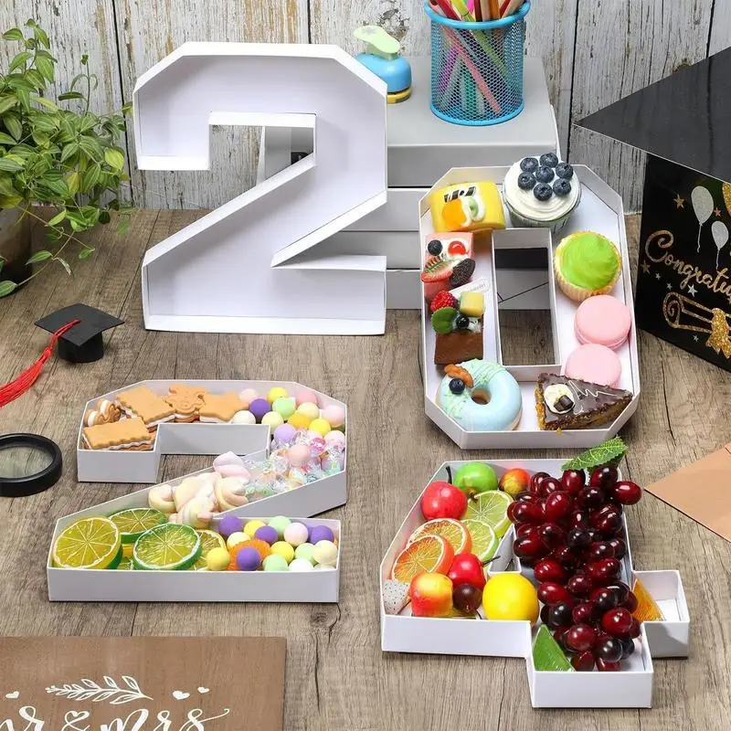 

Fillable Graduation Numbers Cardboard Number Charcuterie Board Number Trays Grad Party Supplies 4pcs Set Fillable Food Tray For