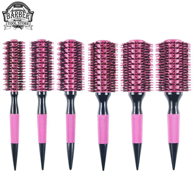 Salon Pink Round Wooden Curling Comb Brushes Boar Bristle Mix Nylon Round Rolling Brush Professional Hair Fluffy Stylin Supplies