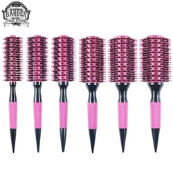 Salon Pink Round Wooden Curling Comb Brushes Boar Bristle Mix Nylon Round Rolling Brush Professional Hair Fluffy Stylin Supplies
