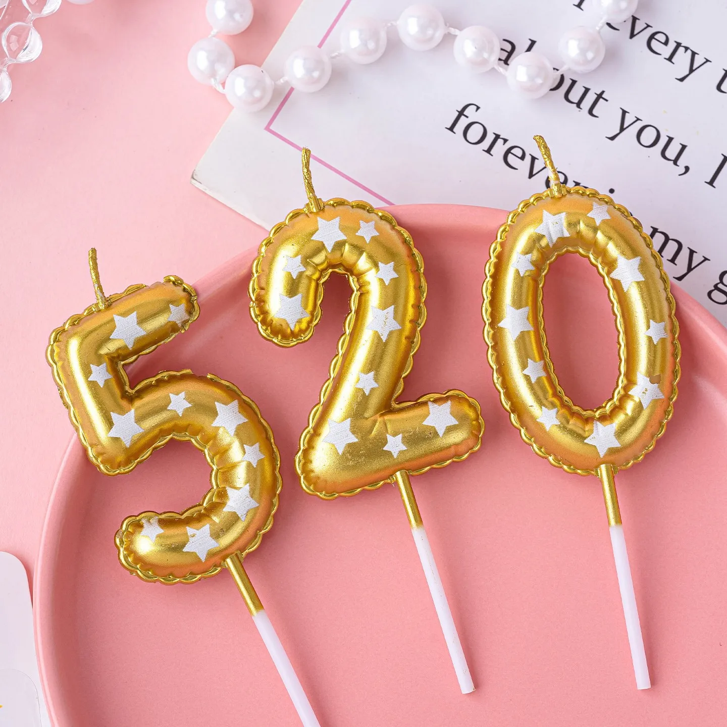 1pc Golden Printed Candle, Star Candle, Birthday Candle 0-9 Number Cake Topper, Baby Shower, Valentine's Day Candles