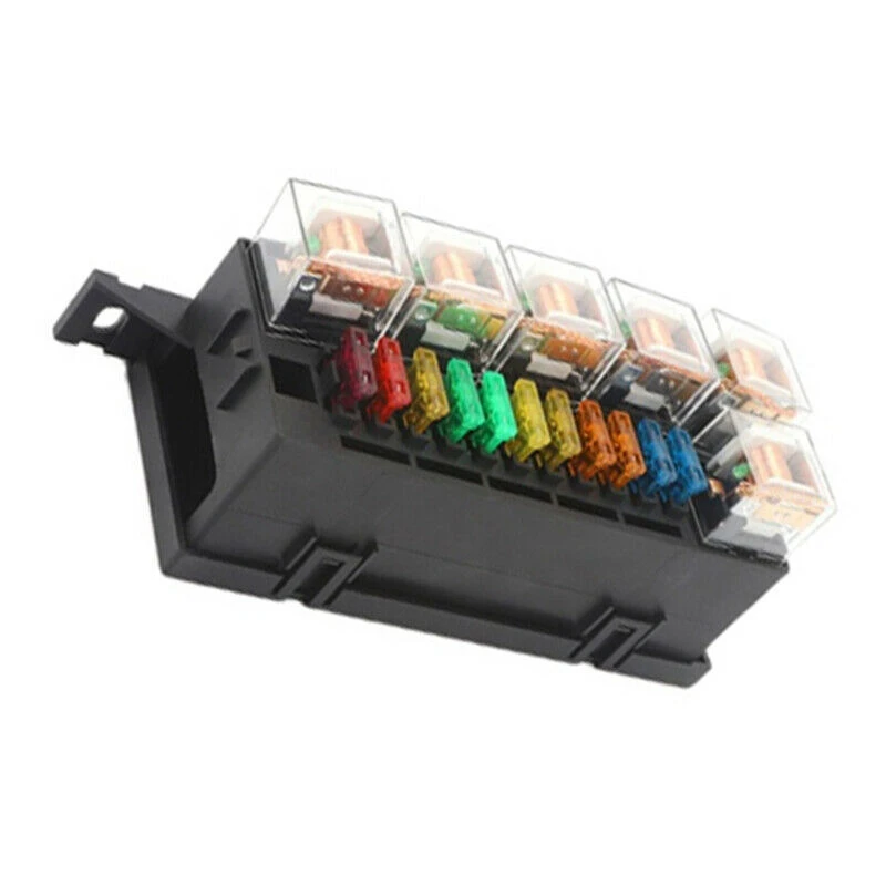 12V Car Truck Tractor Relay & Fuse-Block Box Holder With 11PCS Blade-Fuse 6X Relay