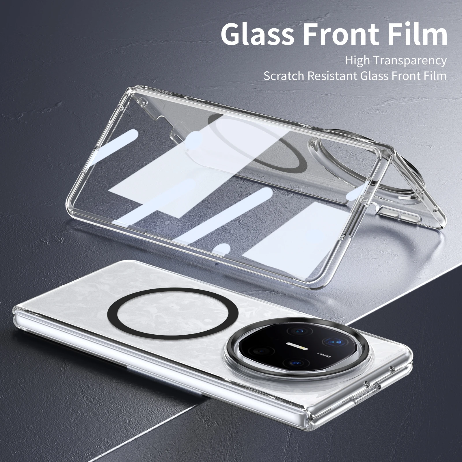 

Crystal Clear Magnetic For Huawei Mate X3 X5 X6 XT Case with Tempered Glass Screen Protector Shockproof Transparent Cover