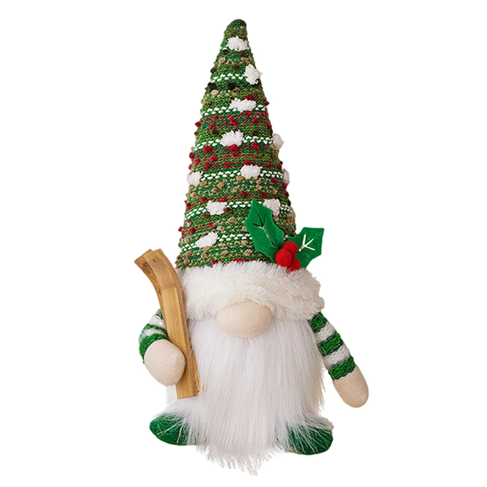 Figuras de gnomo navideño hechas a mano con diseño de luz para decoración de mesa navideña y estante Rojo Verde 16 x 28 cm