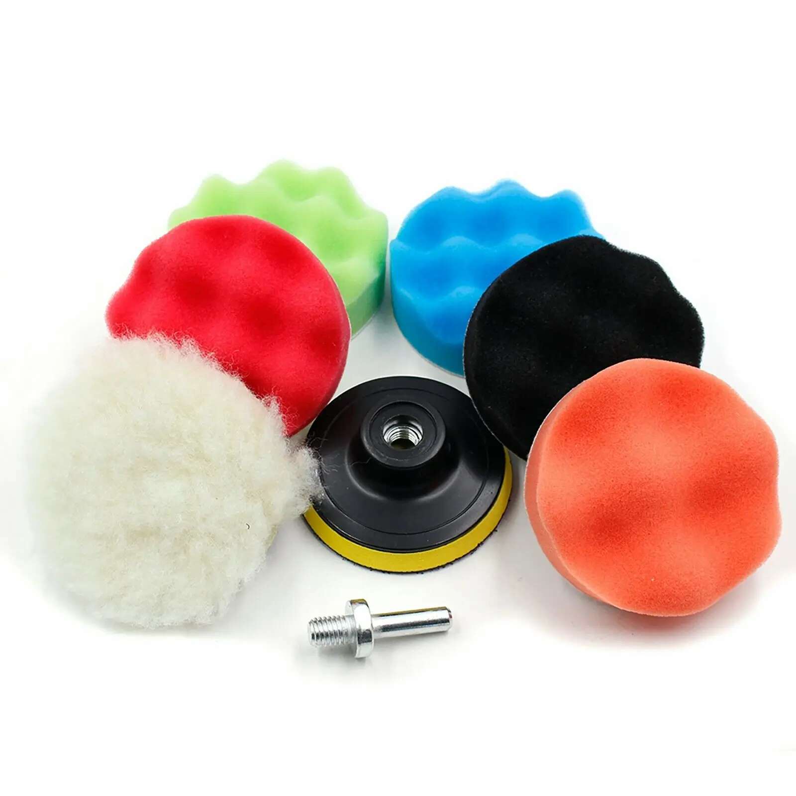 

3''5''6''7'' Car Sponge Buffing Polishing Pad Drill Kit Abrasive Polisher With 6mm Handle 5 Polishing Pads and 1 woolen buffer